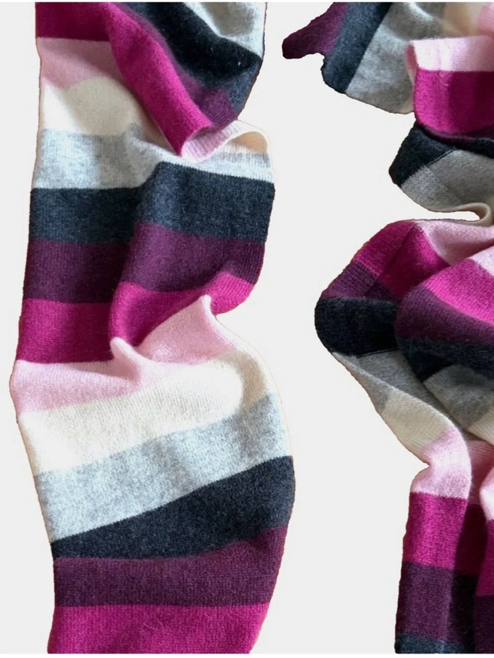 Mainbocher 100% Cashmere Scarf Burgundy Pink Gray Striped Fringe Wrap Shawl
